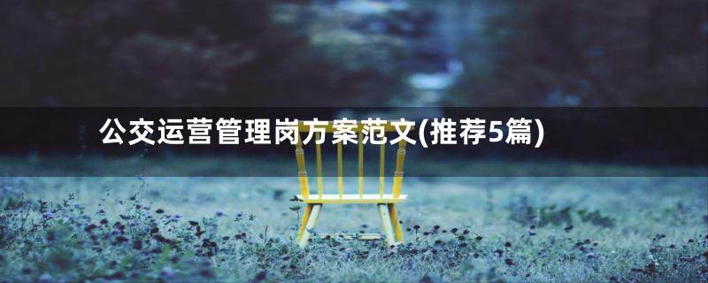 公交运营管理岗方案范文(推荐5篇)