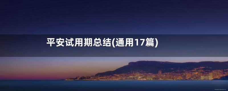 平安试用期总结(通用17篇)