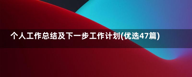 个人工作总结及下一步工作计划(优选47篇)