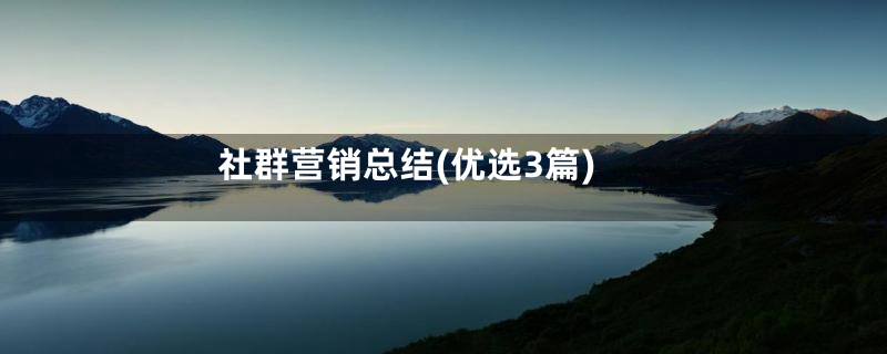 社群营销总结(优选3篇)