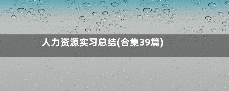 人力资源实习总结(合集39篇)