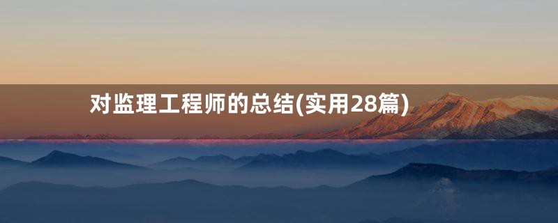 对监理工程师的总结(实用28篇)
