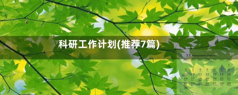 科研工作计划(推荐7篇)