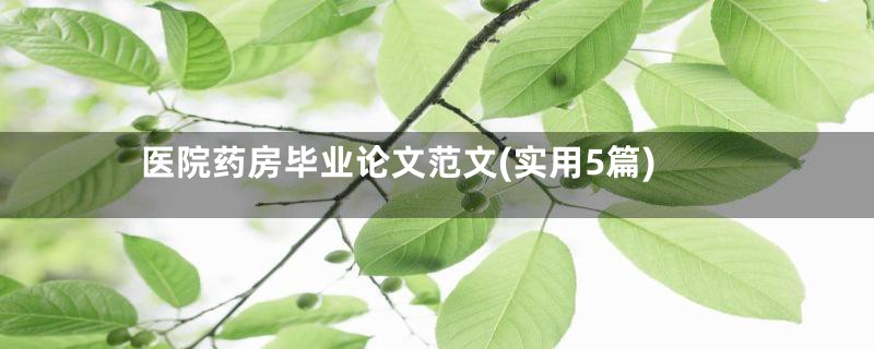 医院药房毕业论文范文(实用5篇)