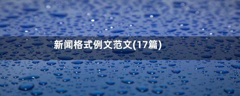 新闻格式例文范文(17篇)