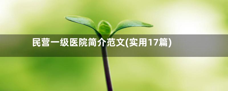 民营一级医院简介范文(实用17篇)