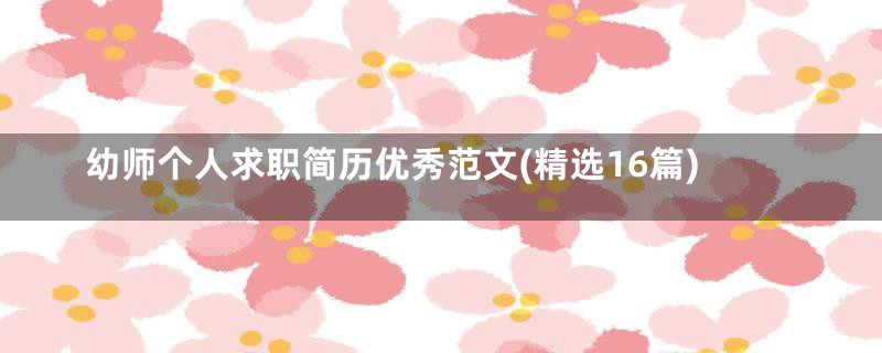 幼师个人求职简历优秀范文(精选16篇)