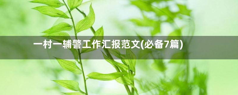 一村一辅警工作汇报范文(必备7篇)