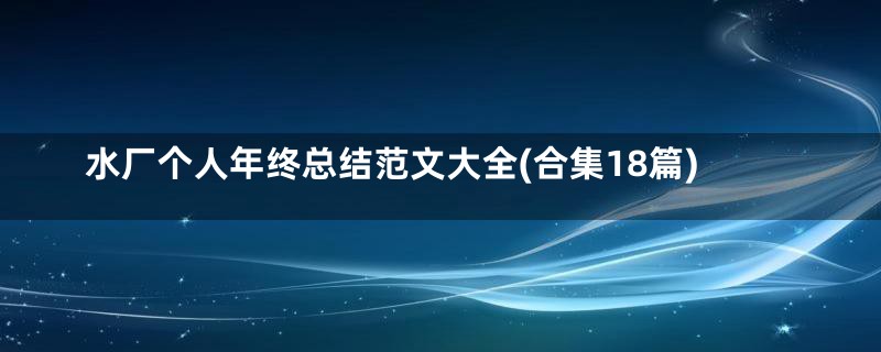 水厂个人年终总结范文大全(合集18篇)