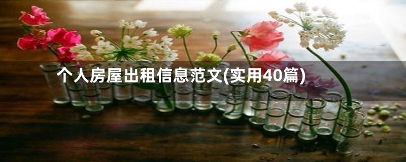 个人房屋出租信息范文(实用40篇)